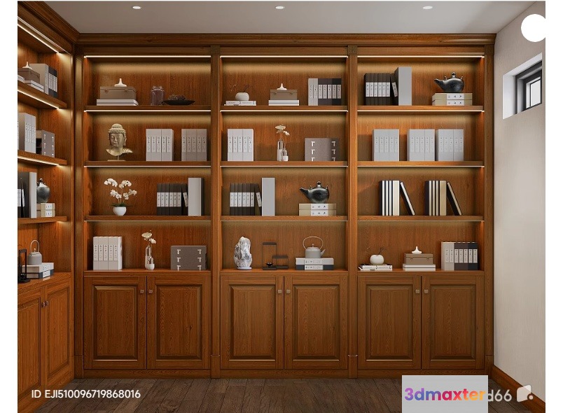 Wooden Bookshelf With Shelves 3D Model - 2519 - VRAY Render