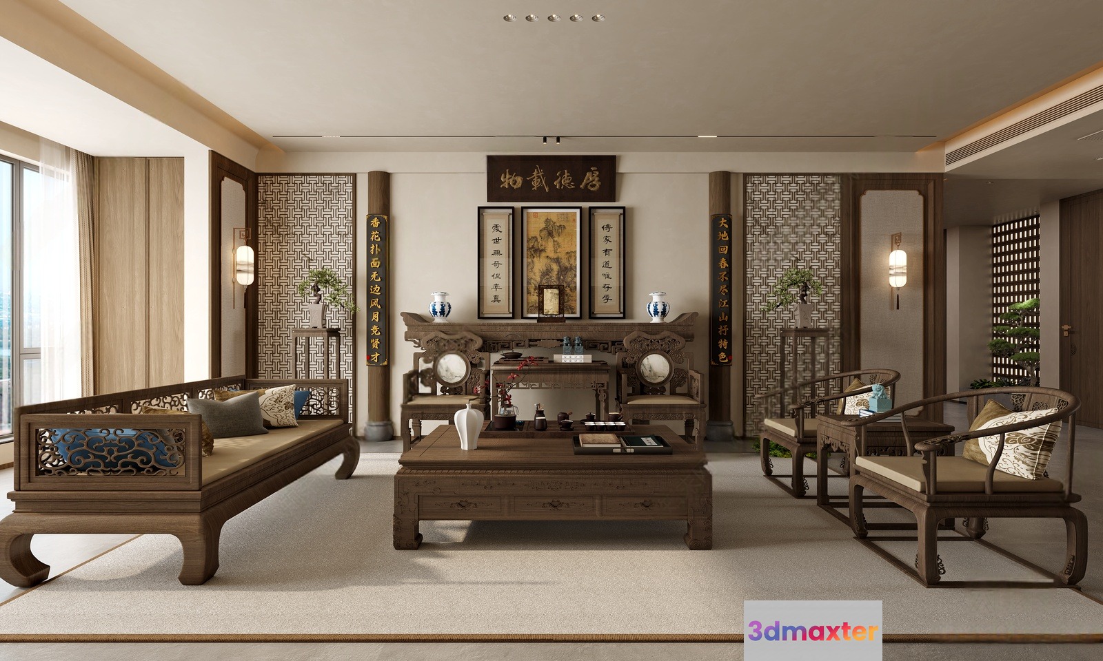 Traditional Asian Living Room 3D Model - 8628 - VRAY Render