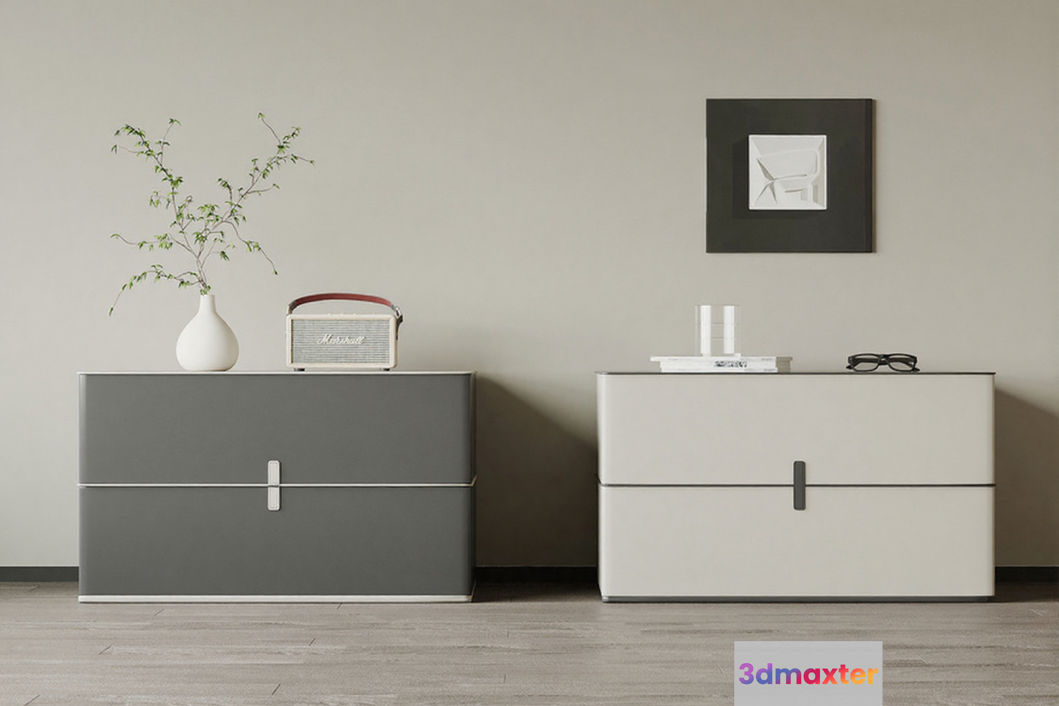 Two Gray Dressers 3D Model - 12174 - VRAY Render