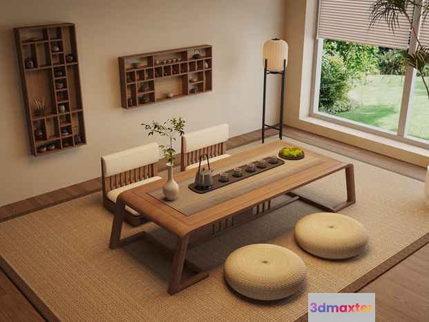 Modern Japanese-Inspired Living Room 3D Model - 15924 - VRAY Render