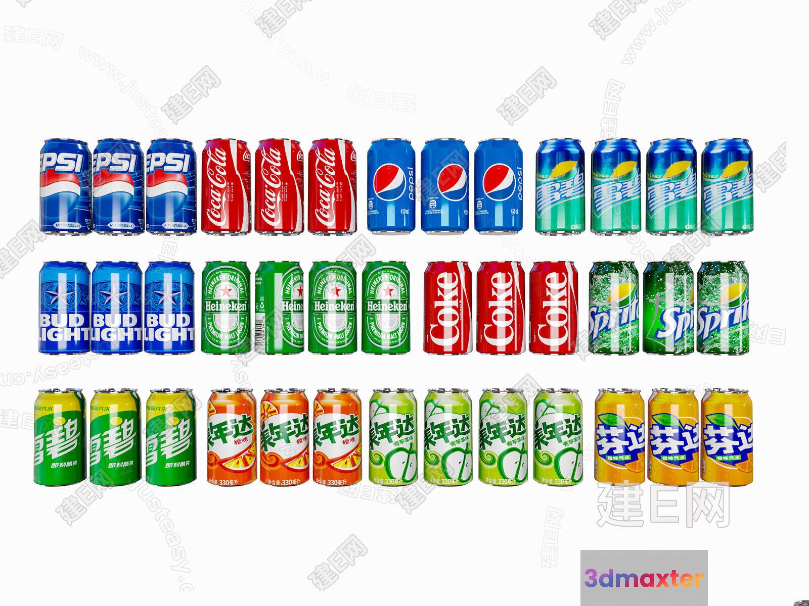 Various Soda Cans 3D Model - 16485 - CORONA Render