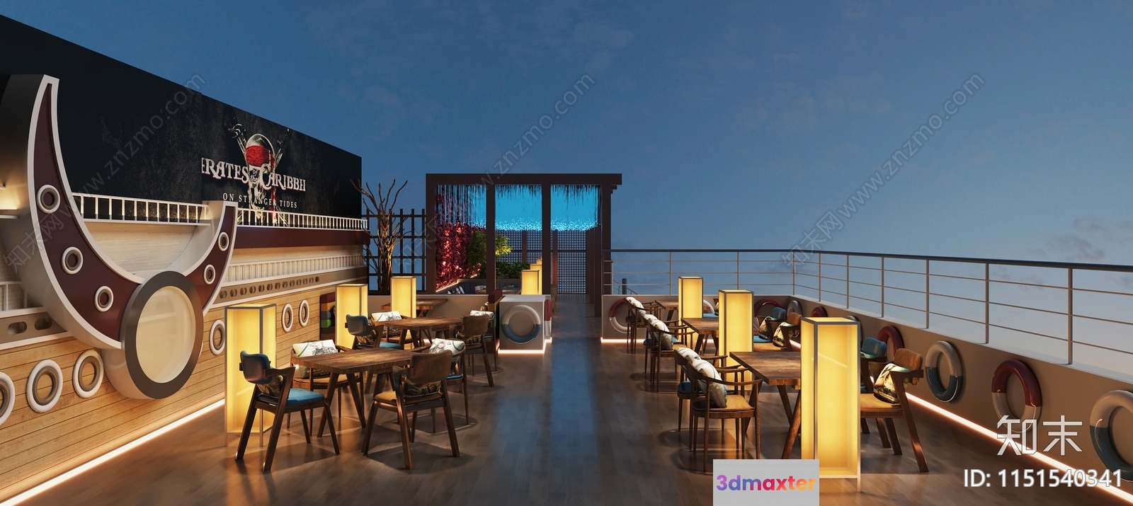 A Modern Restaurant With A Nautical Theme 3D Model - 2282 - VRAY Render