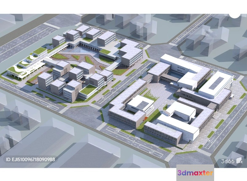 The Main Subject Is A 3D Rendering Of A City Block 3D Model - 2100 - VRAY Render