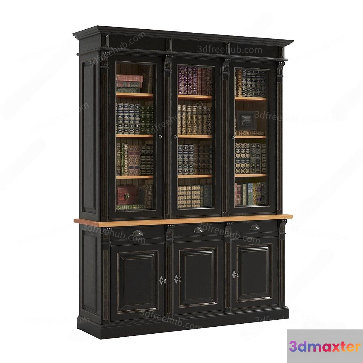 A Large Bookcase With Glass Doors 3D Model - 3100 - VRAY Render