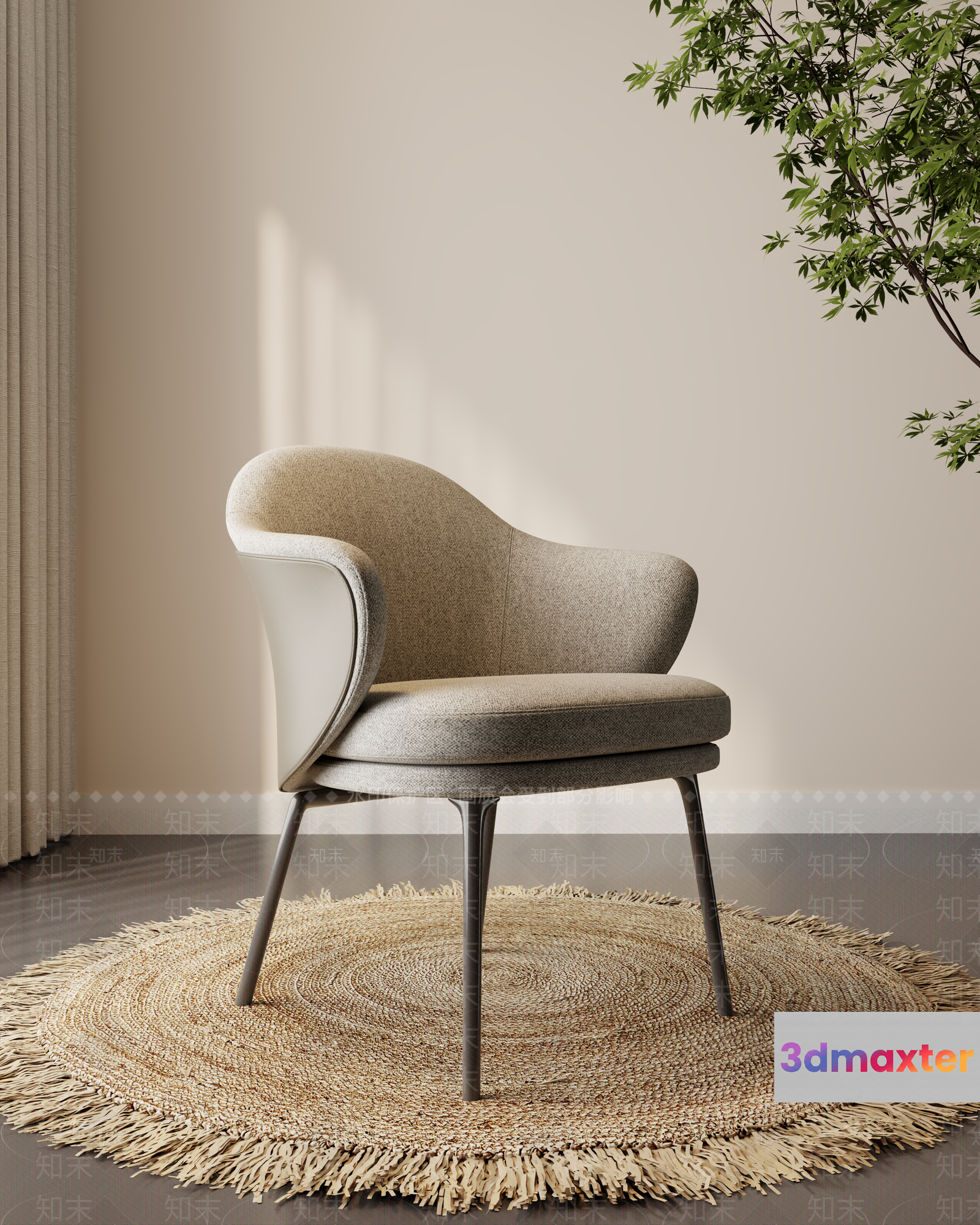 Grey Chair On Rug 3D Model - 10403 - VRAY Render