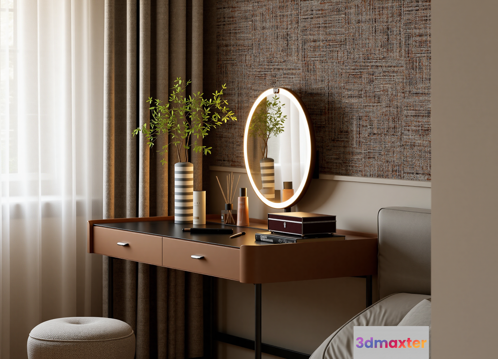 A Brown Vanity Table 3D Model - 6939 - VRAY Render