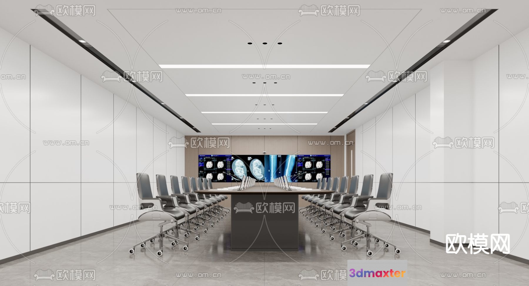 A Large Conference Room With A Long Table And Chairs 3D Model - 5896 - CORONA Render