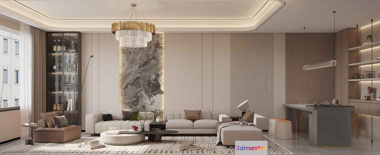 Modern Living Room 3D Model - 14065 - VRAY Render