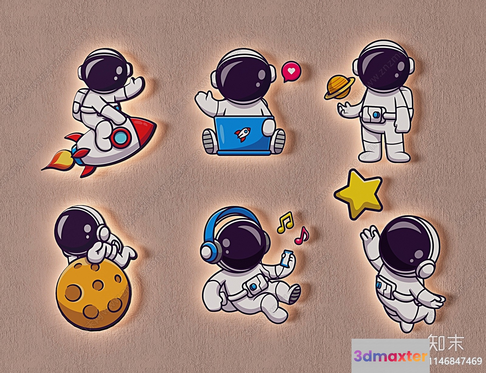 Astronauts In Space 3D Model - 1293 - VRAY Render