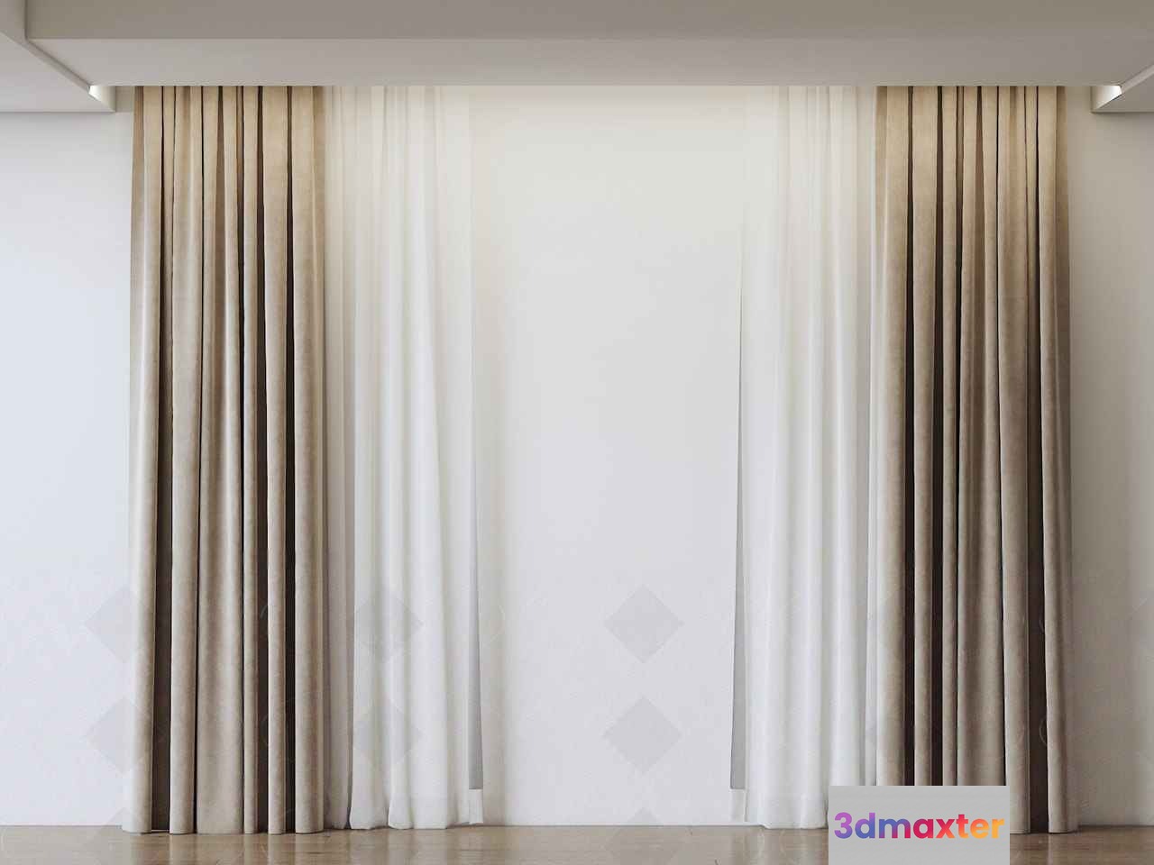 White And Beige Curtains 3D Model - 17400 - VRAY Render