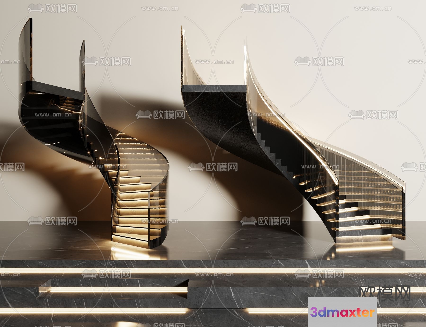 Modern Curved Staircase 3D Model - 4101 - VRAY Render