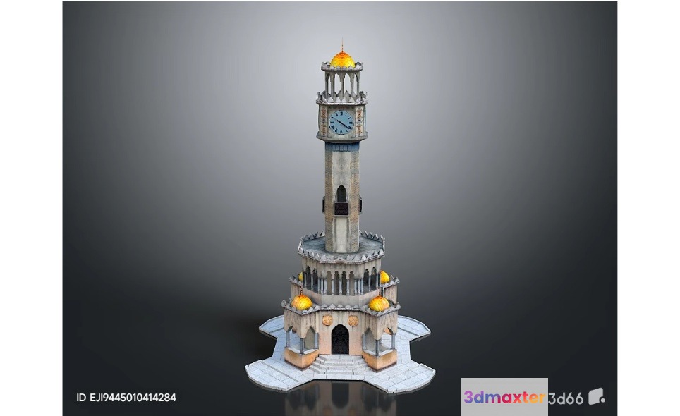 A 3D Model Of A Tower With A Clock 3D Model - 9137 - VRAY Render
