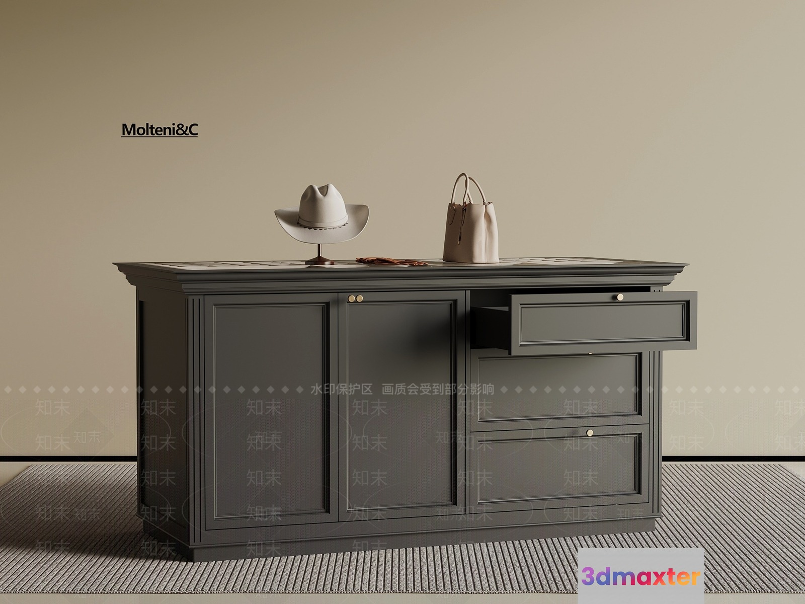 A Gray Dresser 3D Model - 12103 - VRAY Render