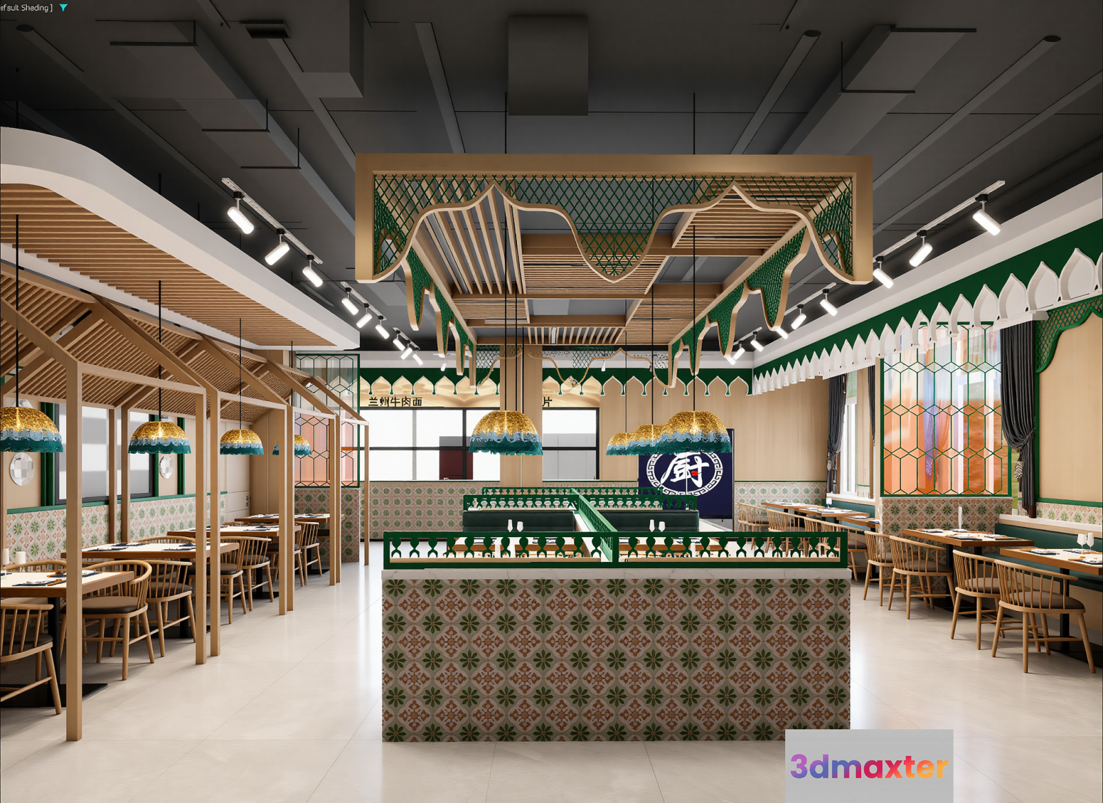 The Main Subject Is A Restaurant With A Green And White Color Scheme 3D Model - 7597 - VRAY Render