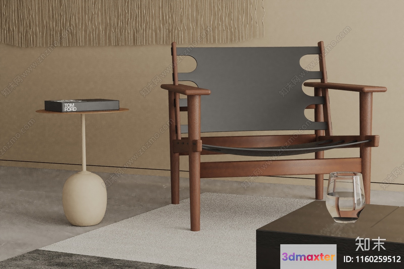 A Wooden Chair In A Living Room 3D Model - 21690 - VRAY Render