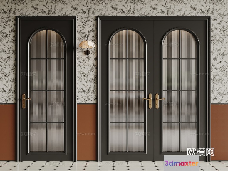 Black Doors With Glass Panels 3D Model - 11997 - CORONA Render