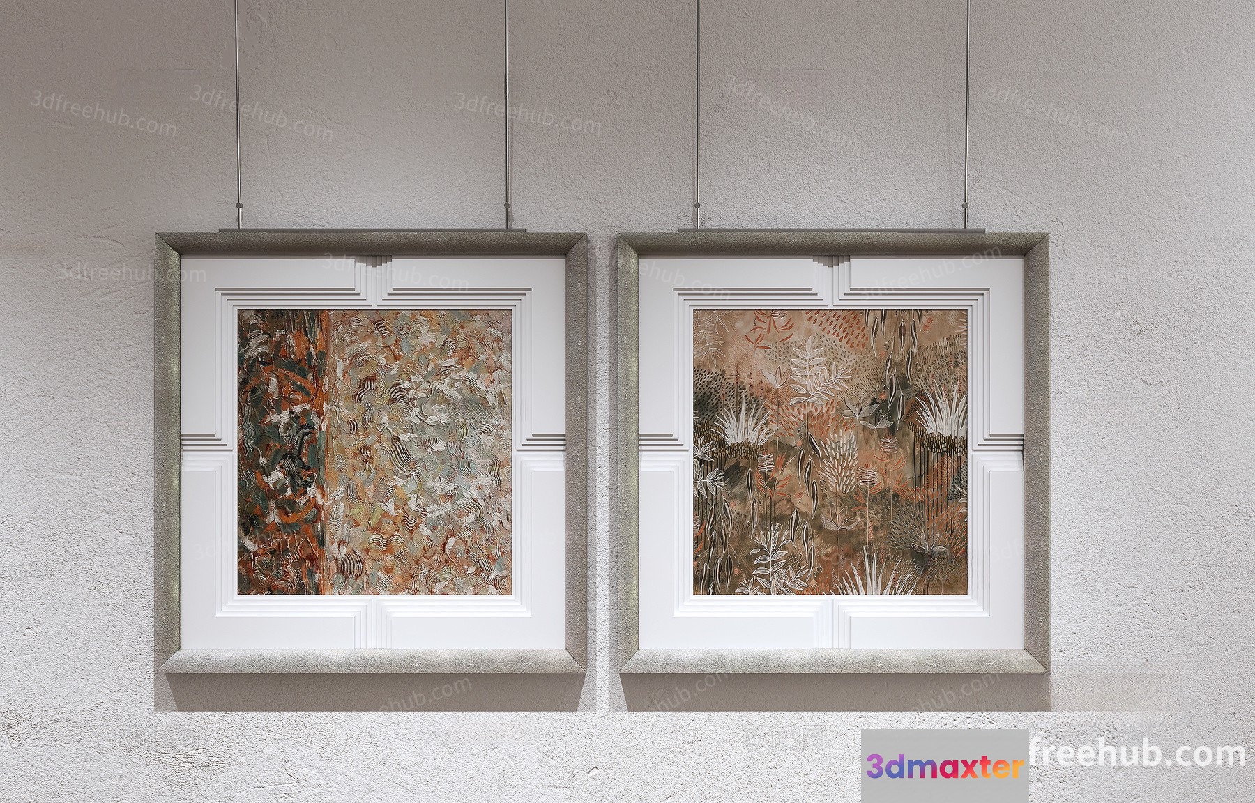A Pair Of Framed Artwork Pieces 3D Model - 18577 - VRAY Render