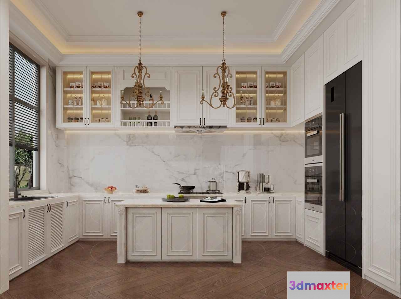 White Kitchen Island 3D Model - 5204 - VRAY Render