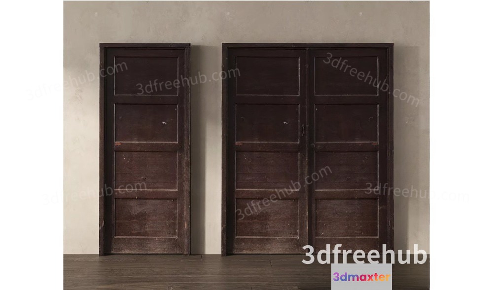 Two Dark Brown Wooden Doors 3D Model - 18960 - VRAY Render