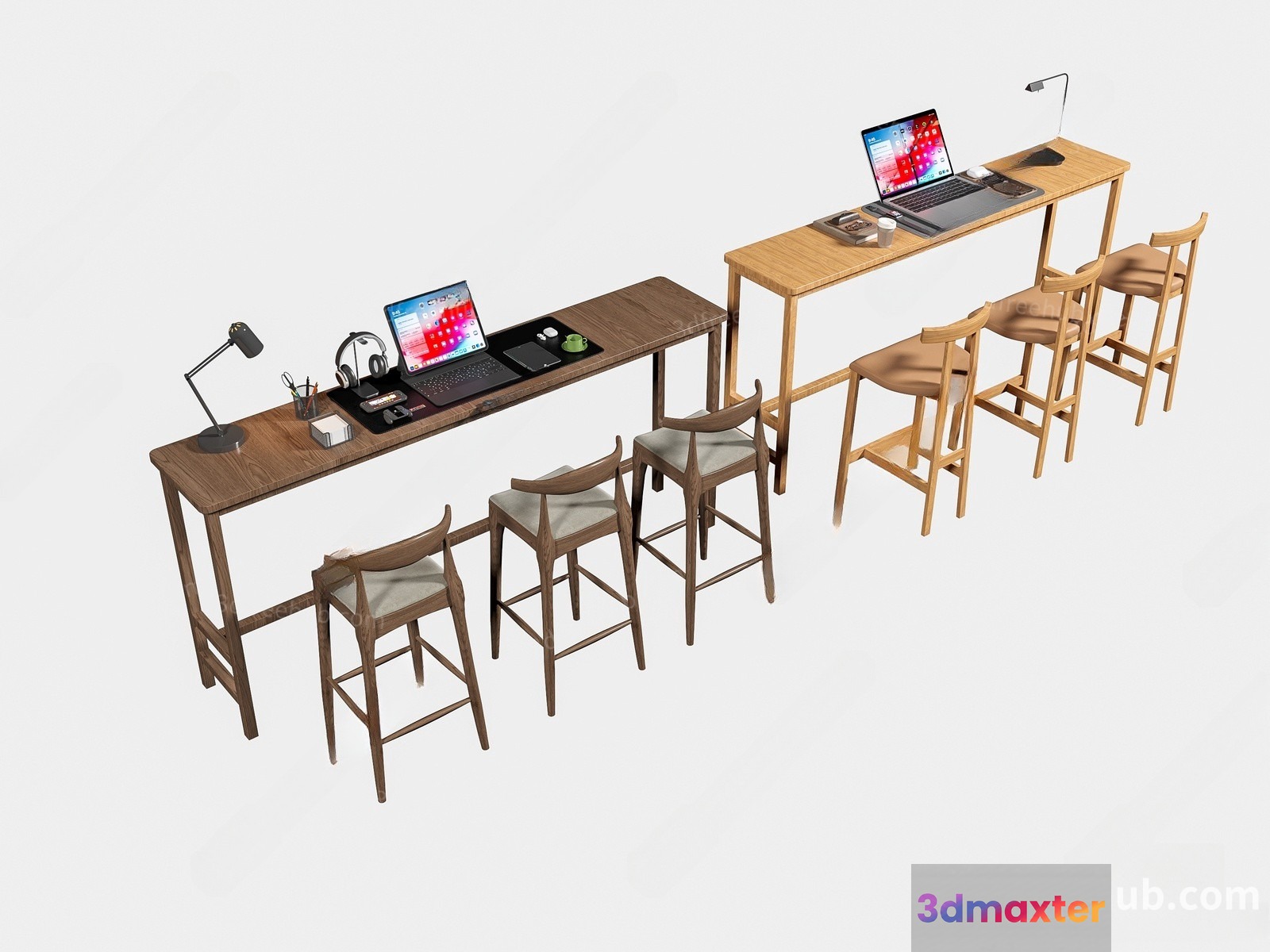 A Computer Workstation With Two Desks And Four Chairs 3D Model - 20474 - VRAY Render