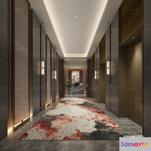 Modern Hallway With Rug 3D Model - 4520 - CORONA Render