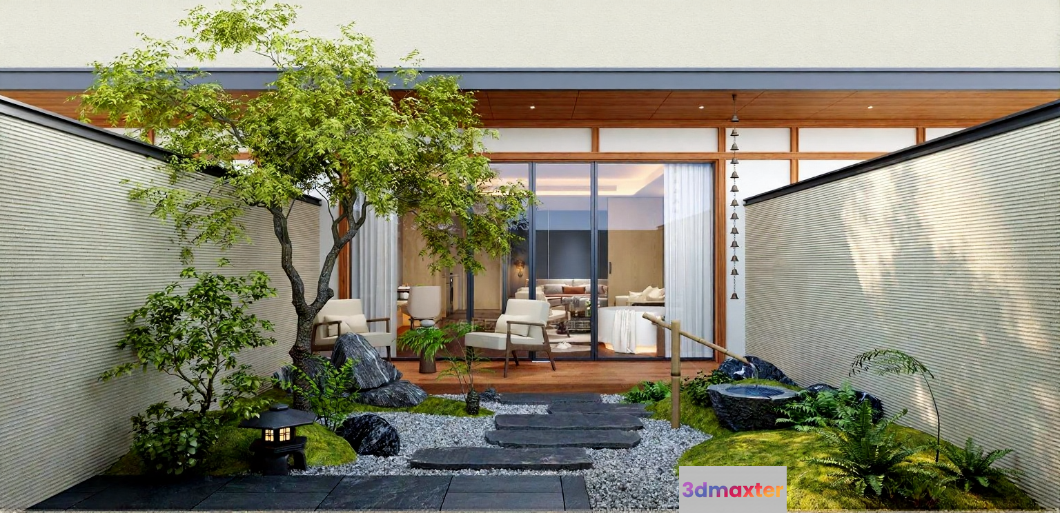 Modern Japanese-Inspired Garden 3D Model - 7205 - CORONA Render