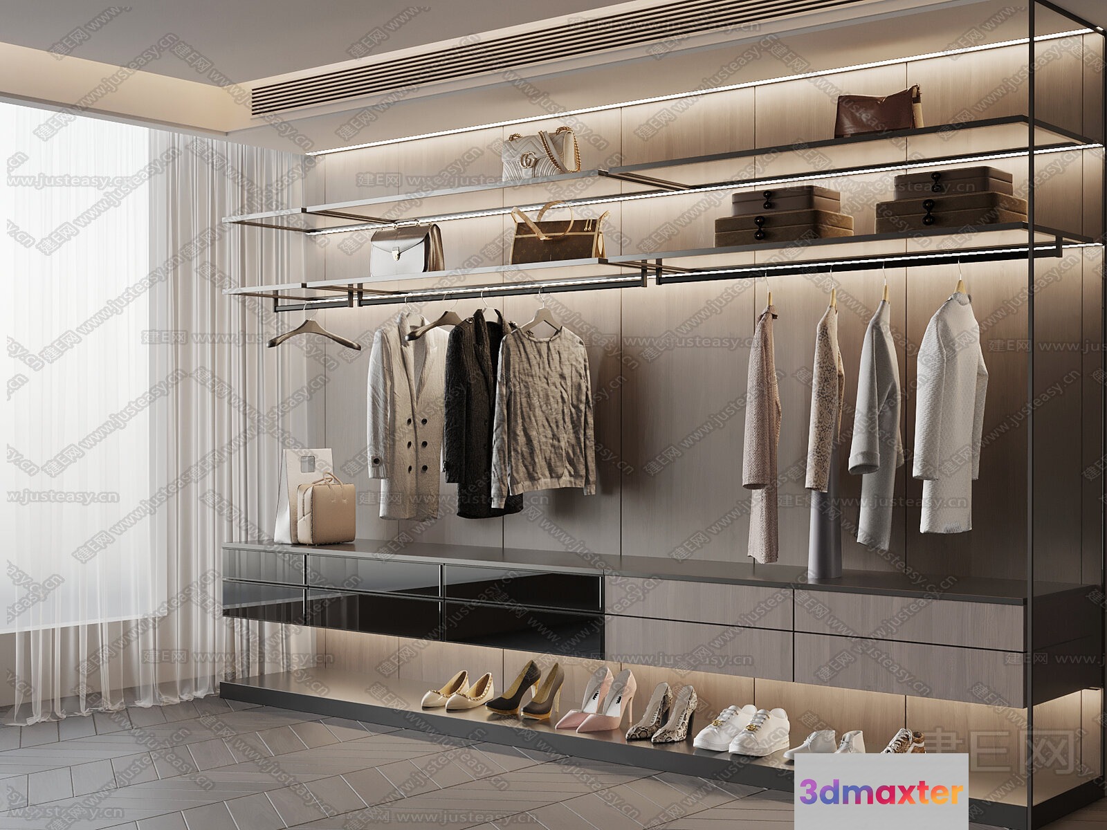Modern Walk-In Closet 3D Model - 3725 - VRAY Render