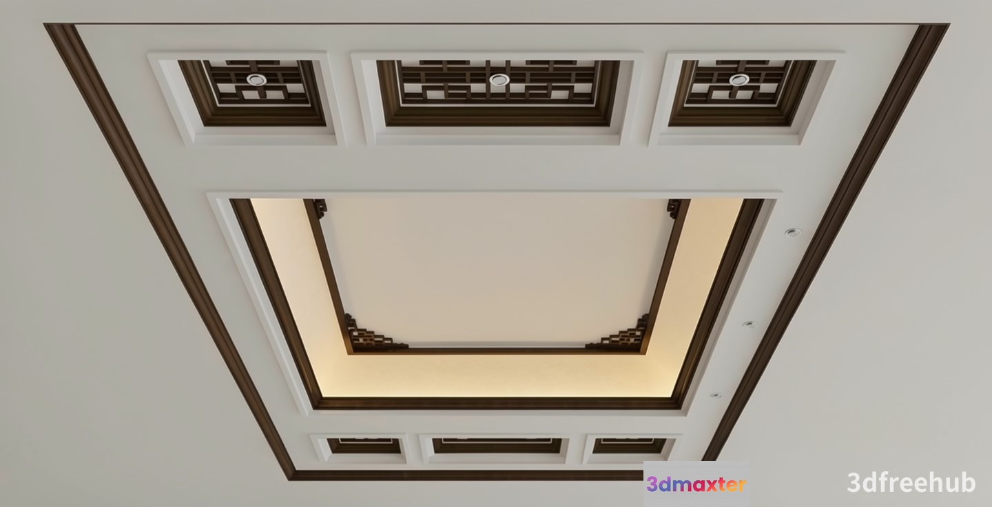 White And Brown Ceiling 3D Model - 19282 - VRAY Render