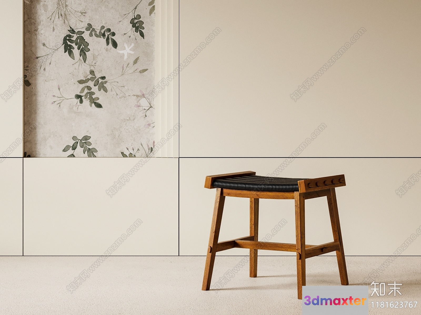 Wooden Stool With Black Seat 3D Model - 22311 - CORONA Render