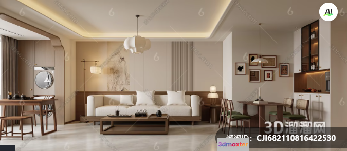 Modern Living Room 3D Model - 3034 - VRAY Render