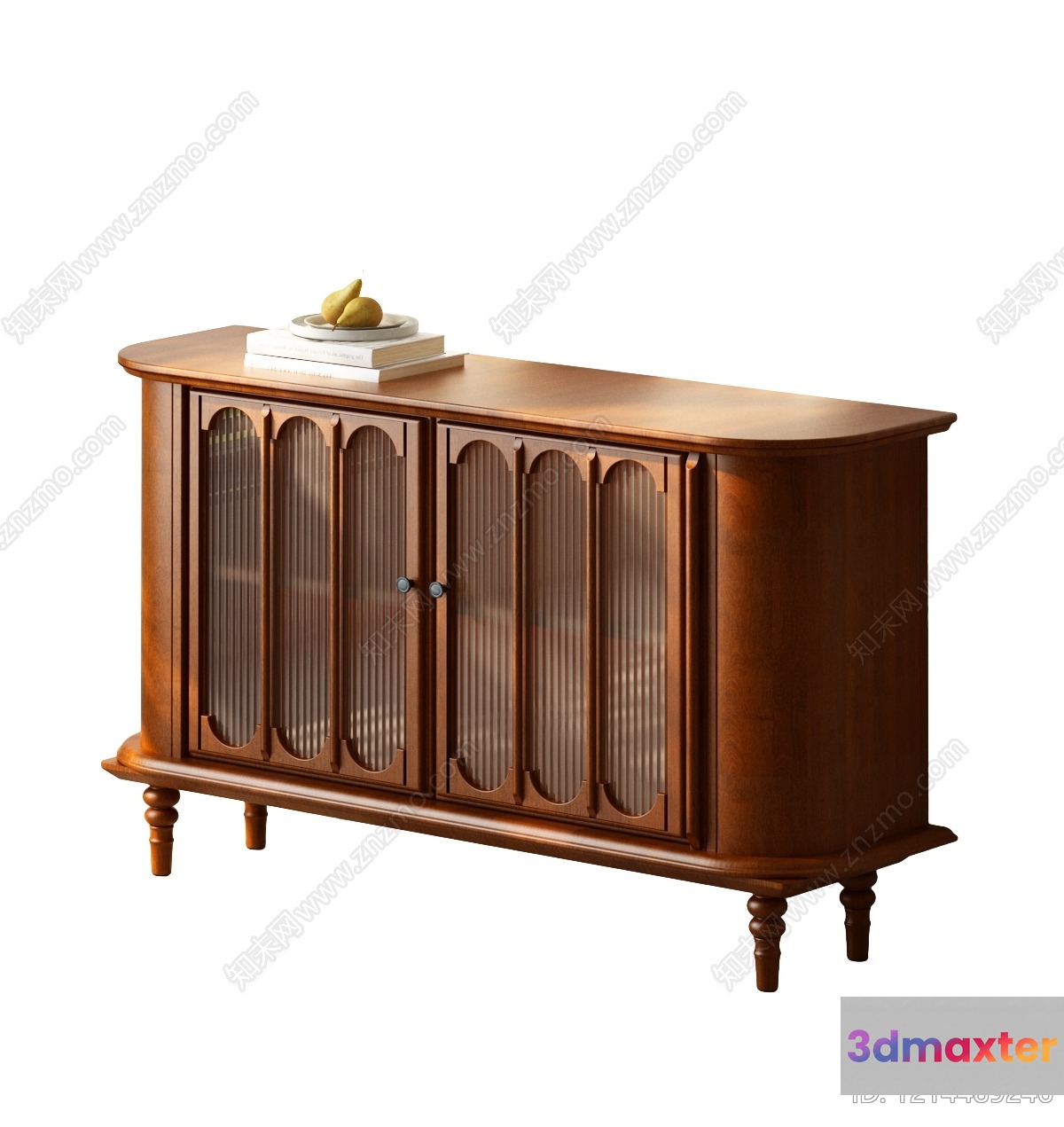 A Wooden Cabinet With Glass Doors 3D Model - 22190 - VRAY Render
