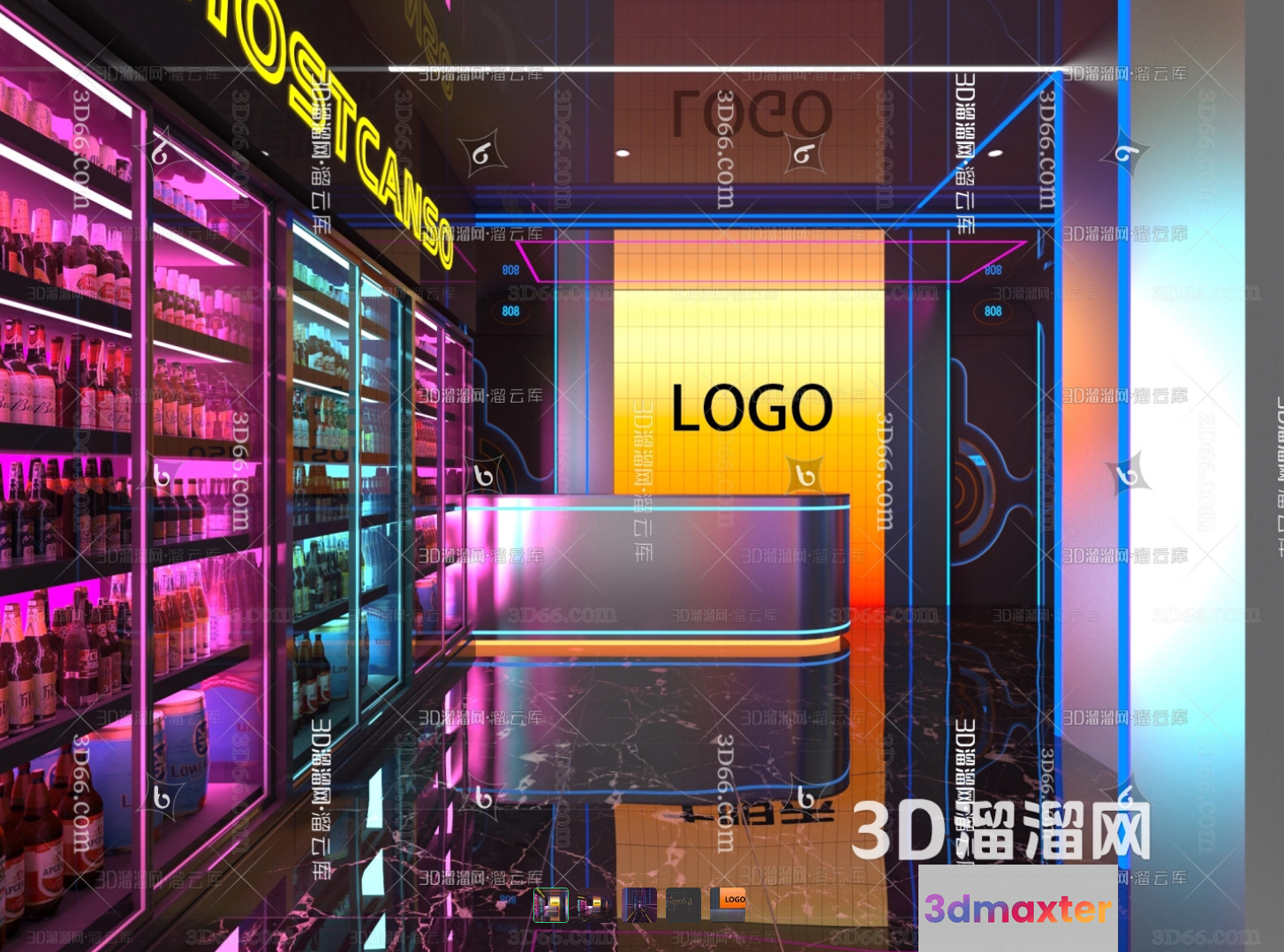 Modern Storefront With Neon Lights 3D Model - 21148 - VRAY Render