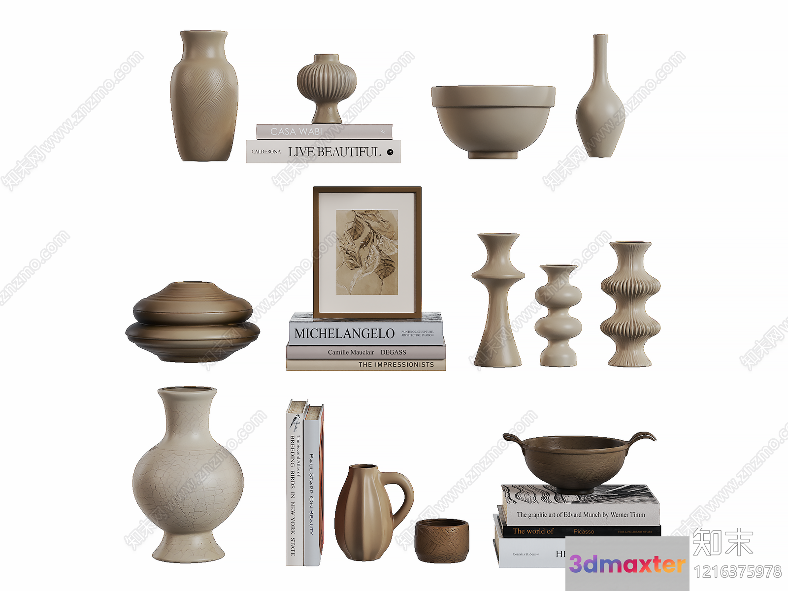 Vases And Books 3D Model - 13875 - VRAY Render