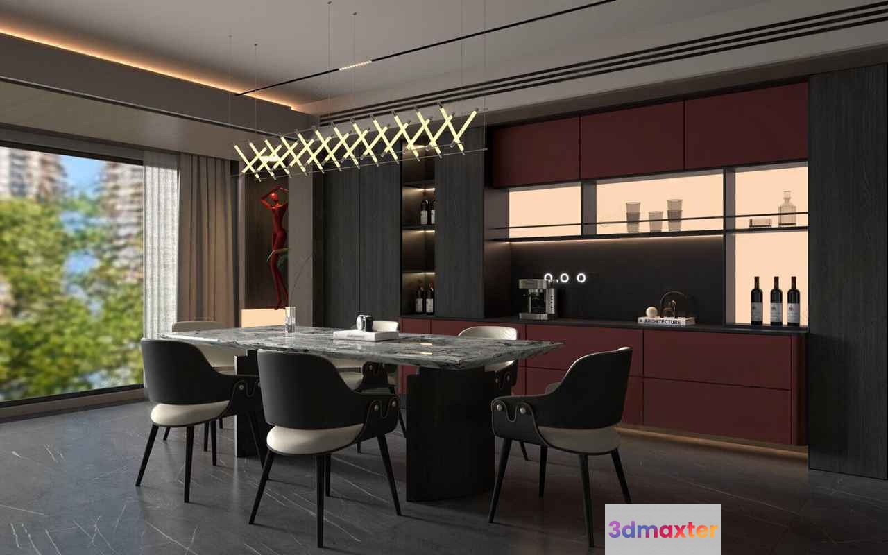 Modern Dining Room 3D Model - 10057 - VRAY Render