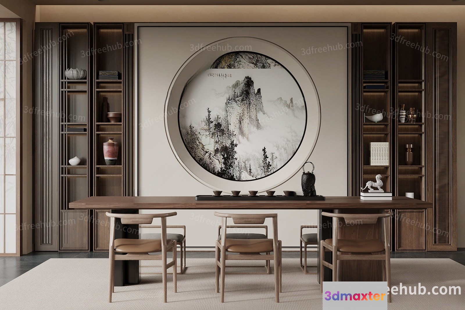 Modern Asian-Inspired Dining Room 3D Model - 22572 - VRAY Render