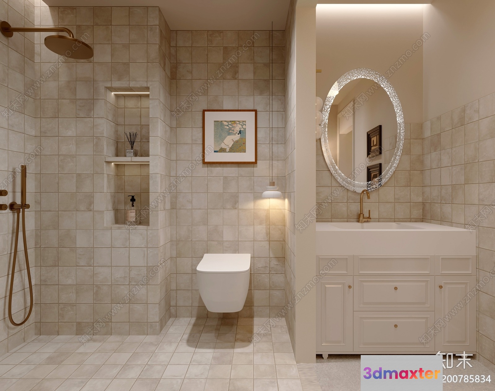 A Bathroom With A White Sink And Mirror 3D Model - 15039 - CORONA Render