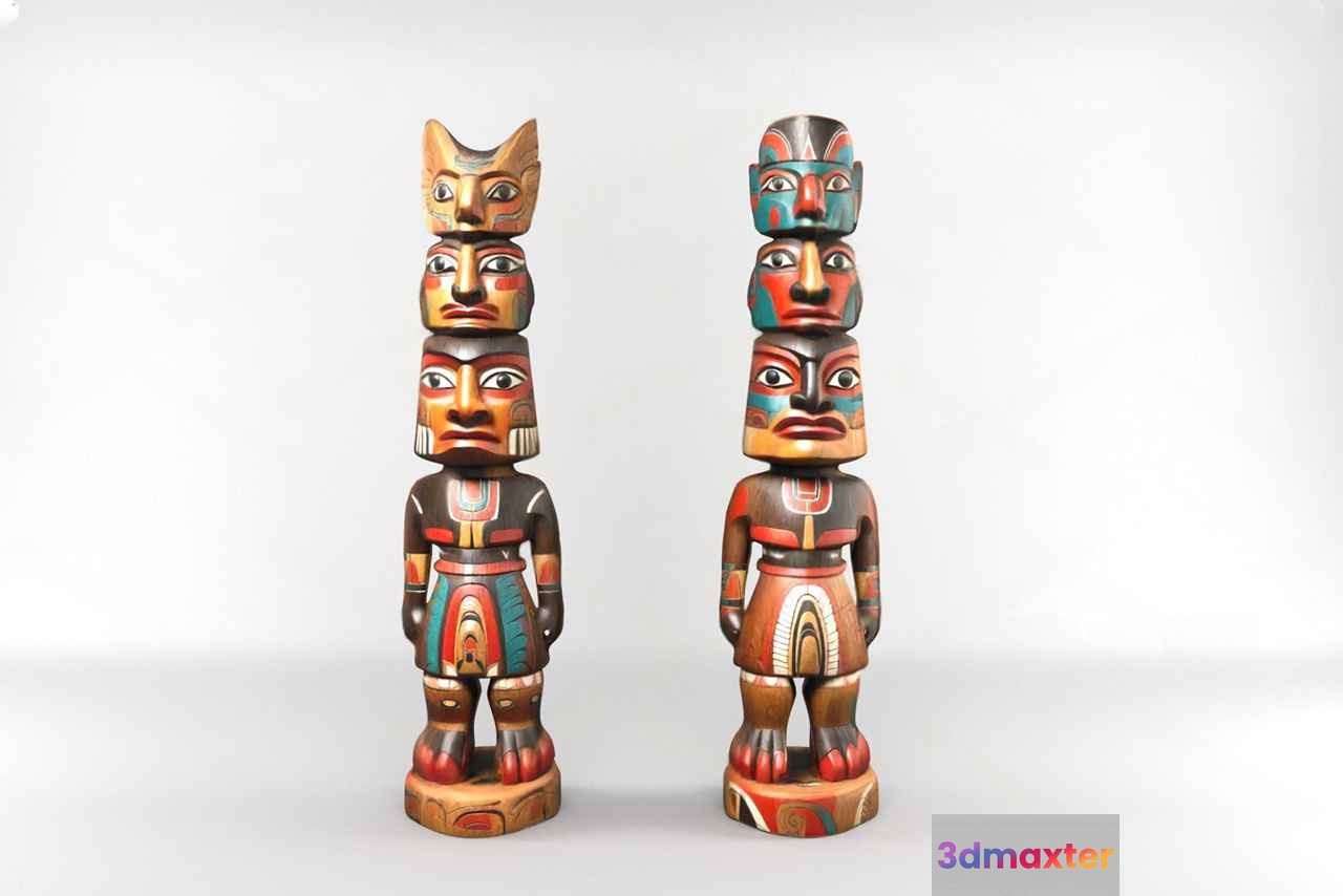 Two Totem Poles 3D Model - 23114 - VRAY Render