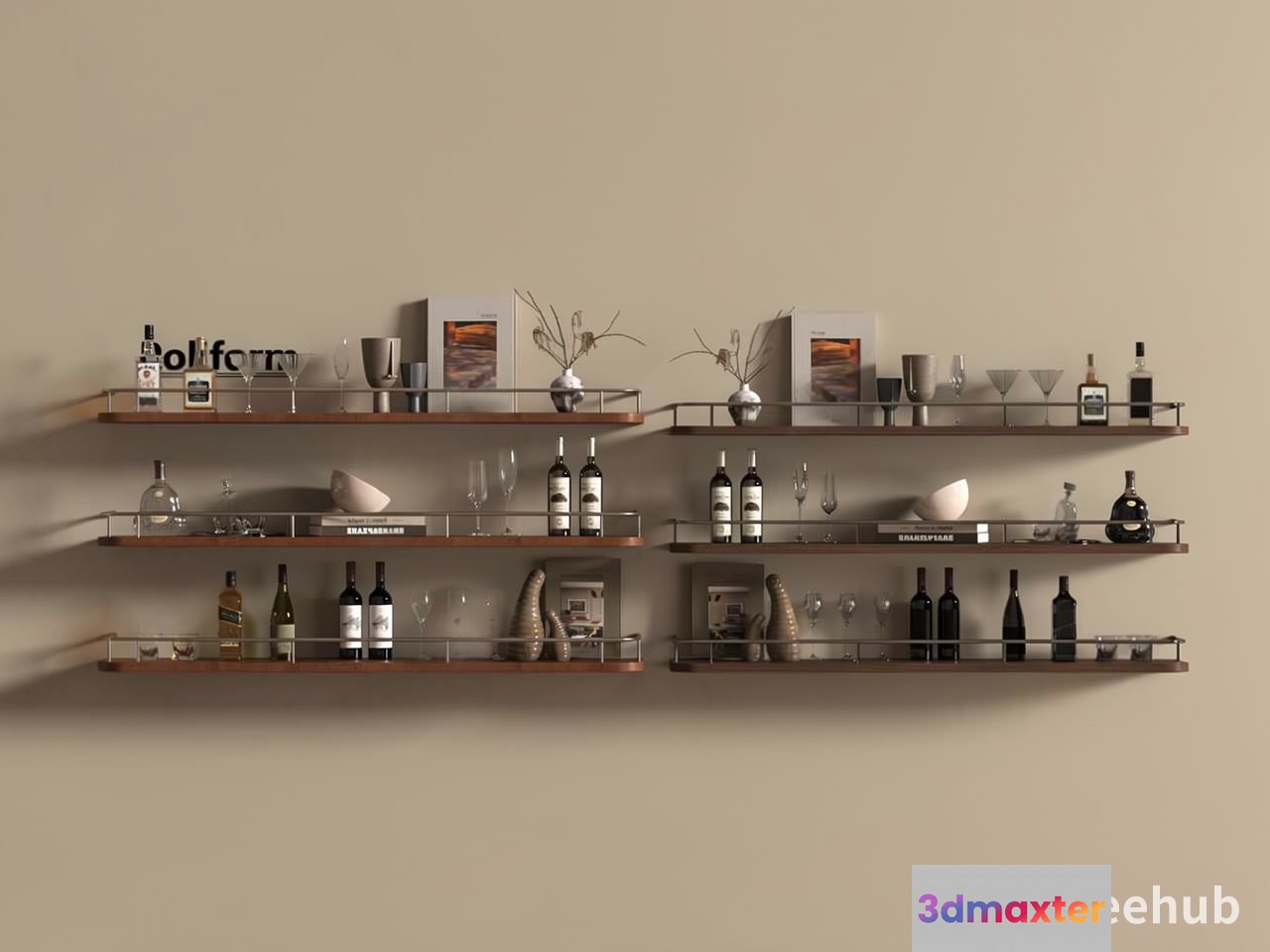 A Shelf With Various Items On It 3D Model - 19805 - VRAY Render