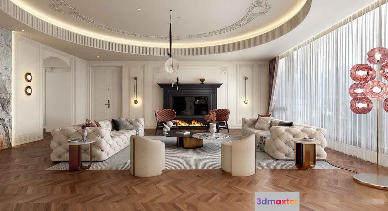 Modern Living Room 3D Model - 6137 - VRAY Render