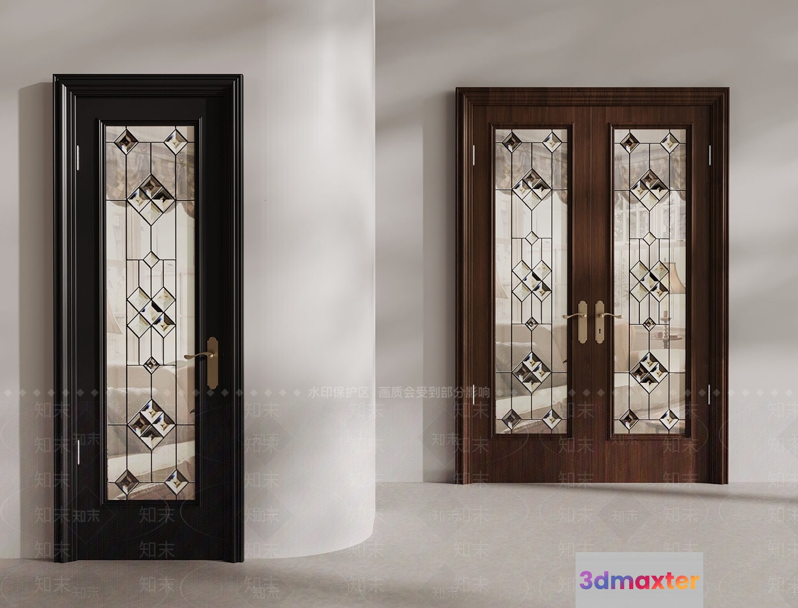 Wooden Double Doors 3D Model - 9483 - VRAY Render