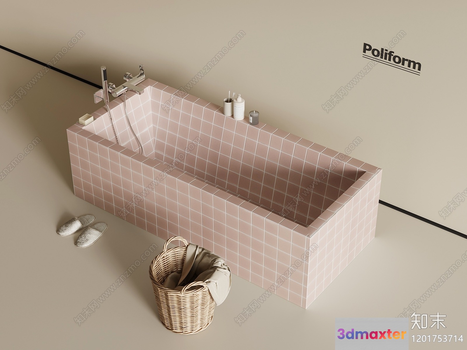 A Pink Bathtub 3D Model - 1070 - VRAY Render