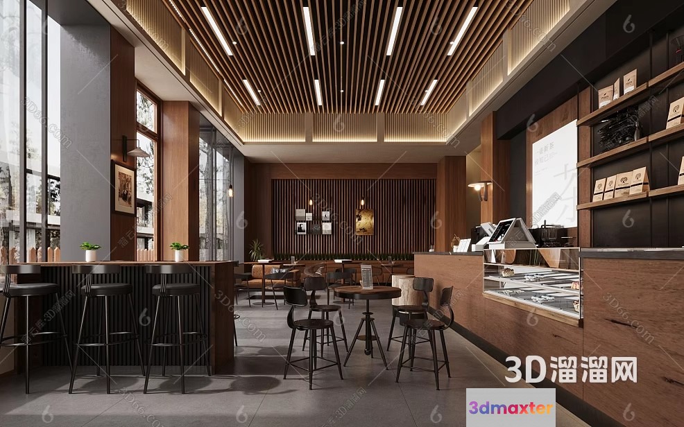 Modern Coffee Shop Interior 3D Model - 17515 - CORONA Render
