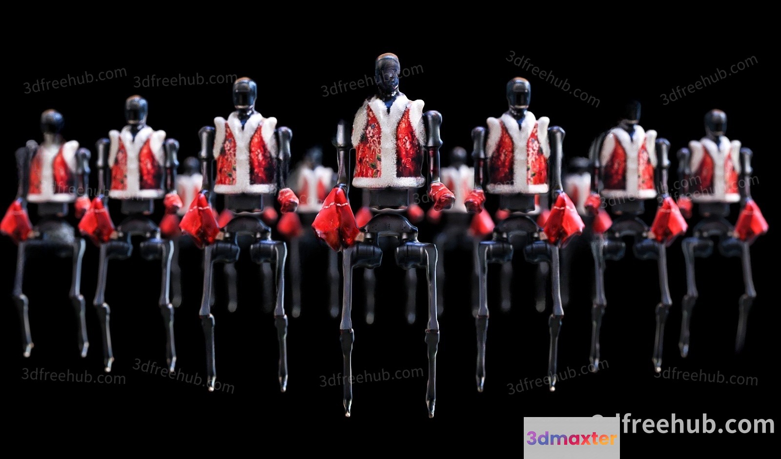 A Group Of Red And White 3D Printed Figures 3D Model - 21599 - VRAY Render