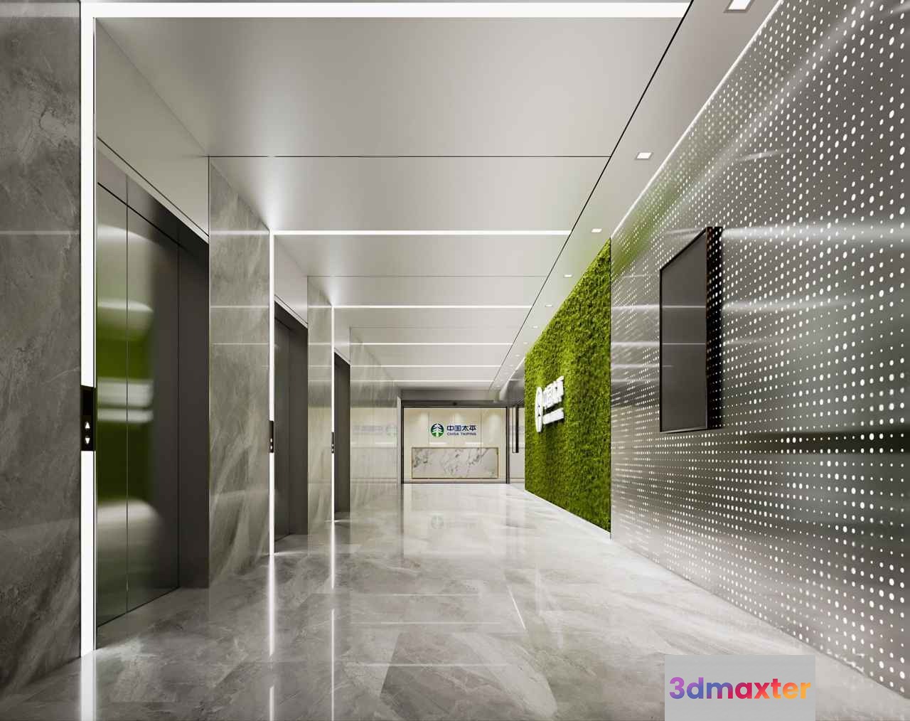 Modern Office Hallway 3D Model - 23649 - CORONA Render