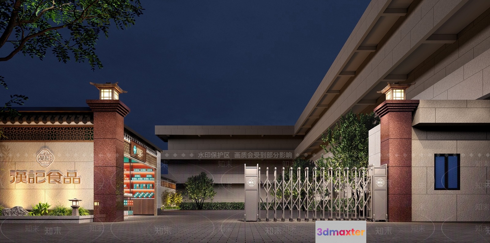 A Building Entrance With A Gate And Sign 3D Model - 9814 - VRAY Render