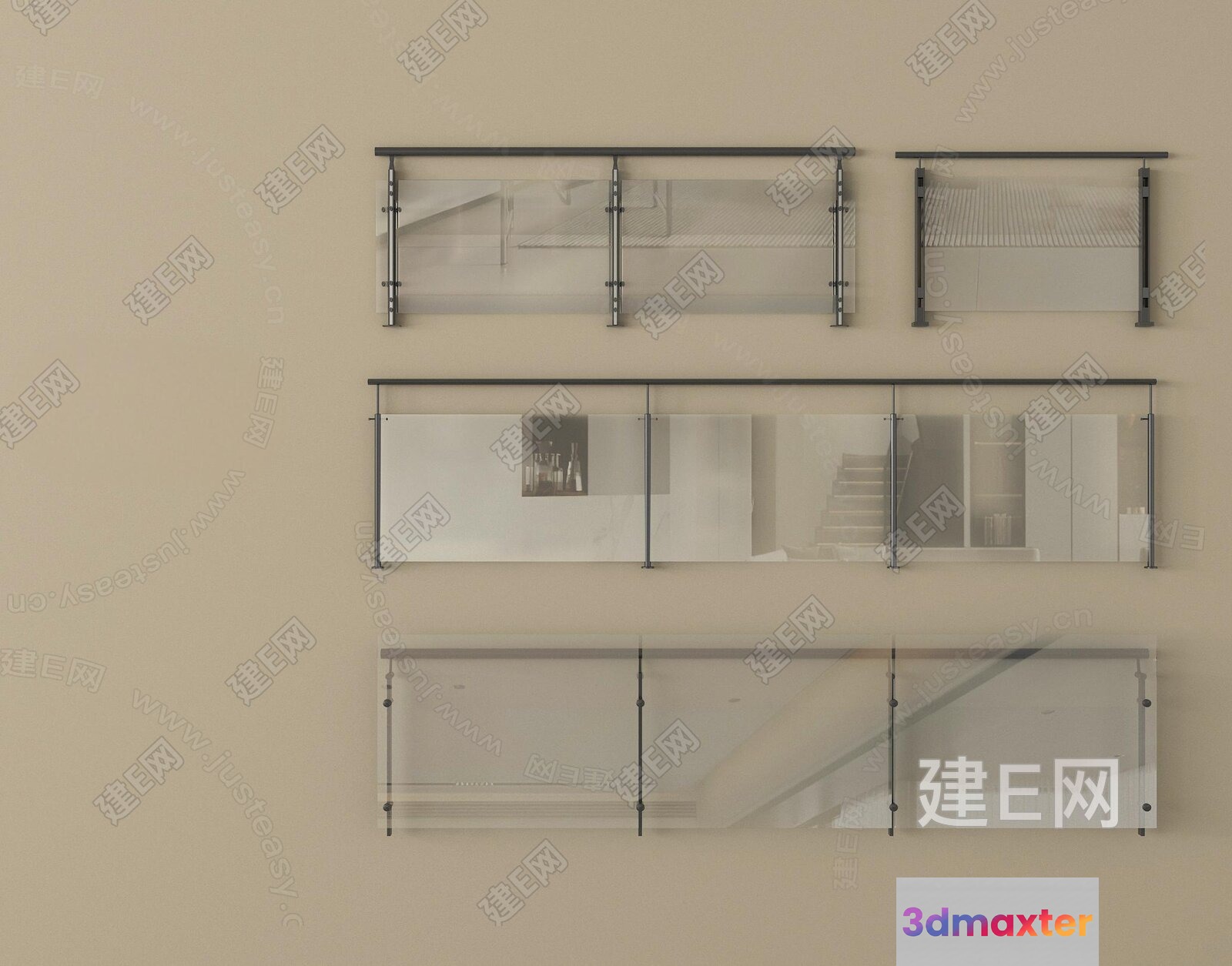 Modern Glass Railing 3D Model - 12233 - VRAY Render