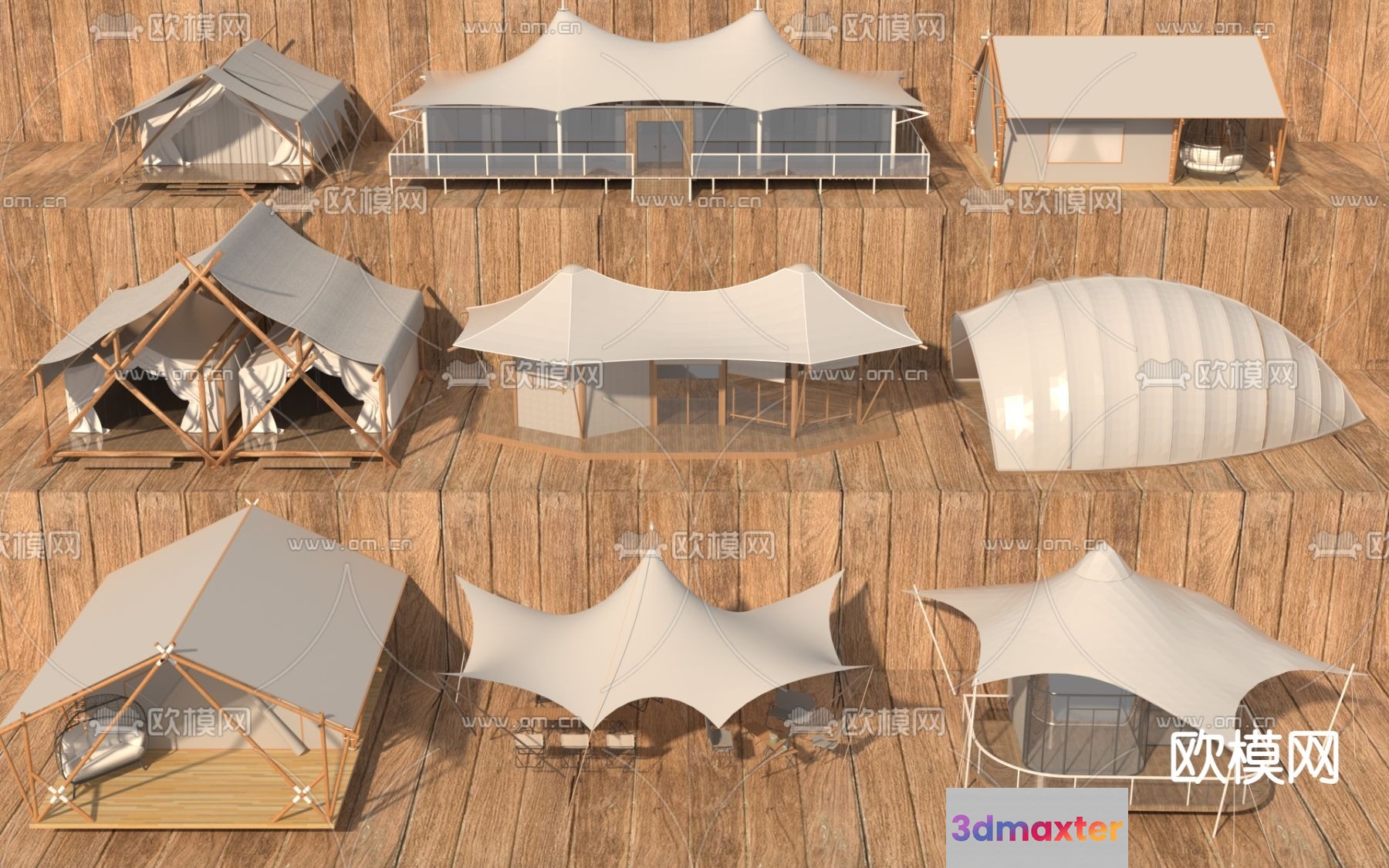 A Collection Of White Tents 3D Model - 1276 - VRAY Render