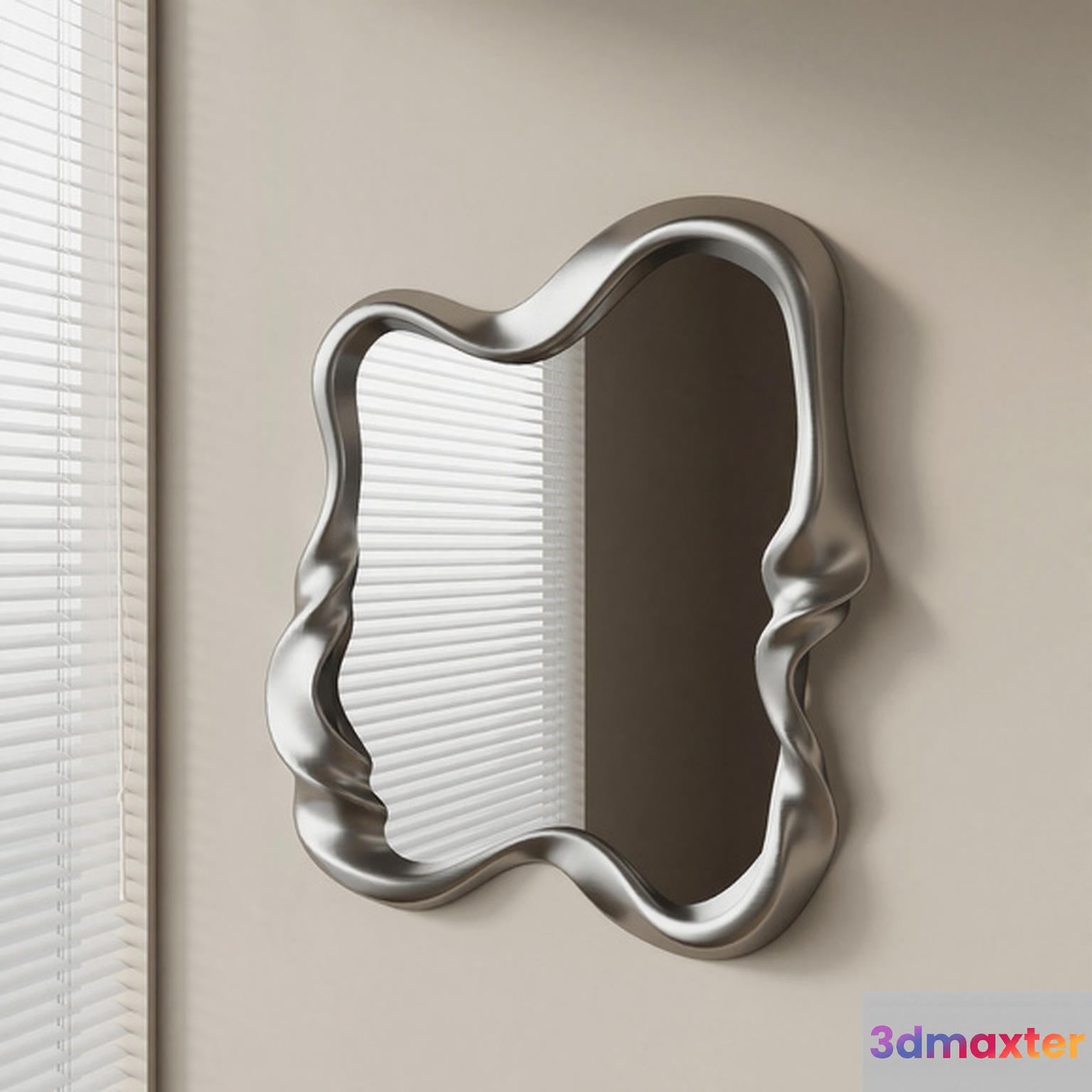 A Silver Mirror With A Wavy Frame 3D Model - 4846 - VRAY Render