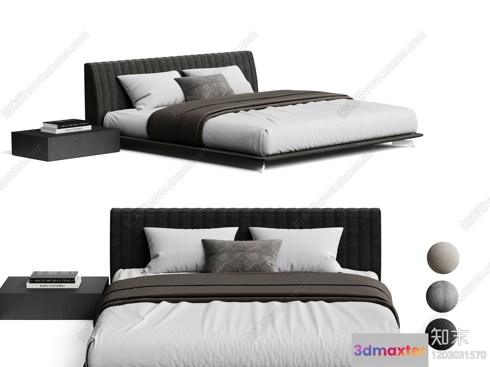 Modern Bed And Nightstand Set 3D Model - 7341 - VRAY Render