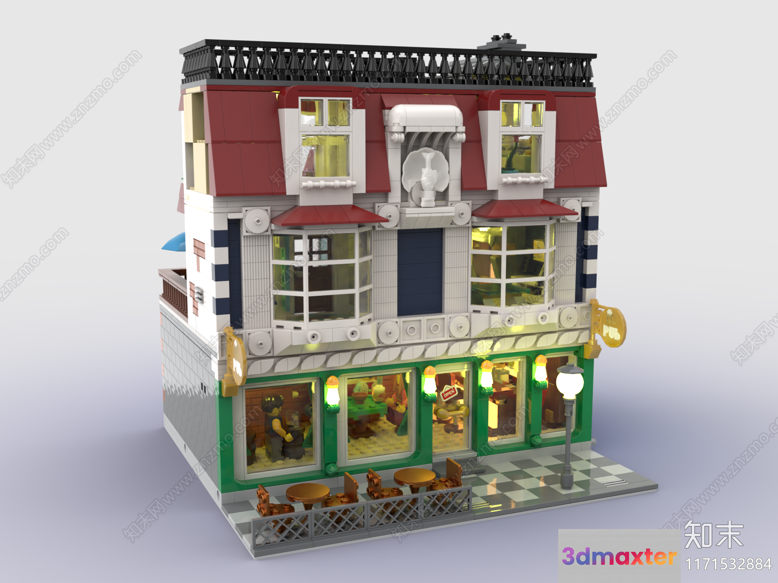 A Building With A Red Roof 3D Model - 8986 - VRAY Render